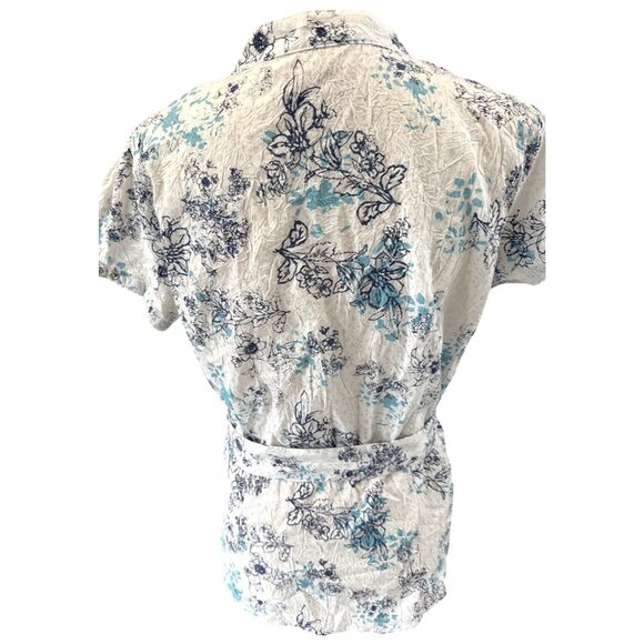 Point Zero Womens Large Floral Button-Up Blouse With Tie Belt L - Picture 4 of 7